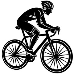 Naklejka premium Black silhouette of a female cyclist on a road bicycle with white highlights cycling road bike