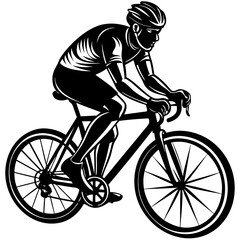 Naklejka premium Stylized black silhouette of a male cyclist on a racing bicycle with white outlines cycling road bike
