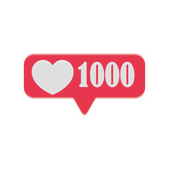 Illustration of 1000 heart like notification on popular social media on white background