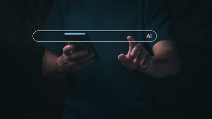 Users interact with AI or artificial intelligence-driven search interfaces using Command Prompt commands to generate ideas or solve problems, data search optimization with AI technology, and SEO
