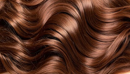 Naklejka premium Close-up view of a luxurious cascade of wavy brown hair.