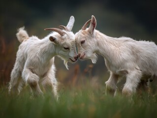 Obraz premium Playful Head Butting Between A Pair Of Young Goats