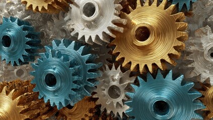 Close-up of intricate gears in various colors