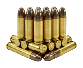Ammunition display armory studio ballistics analysis isolated on transparent background