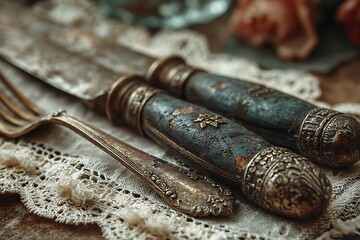 Collectible antique cutlery with floral patterns high resolution picture