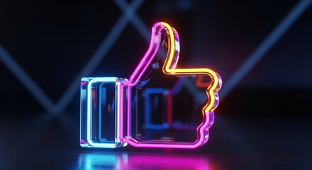 Neon like sign with thumb up glowing in the dark for social media concept