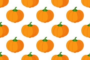 Seamless Pattern of Orange Pumpkins on White Background for Autumn or Halloween Designs