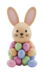 Fototapeta premium Easter celebration bunny with colorful eggs festive decor cheerful atmosphere holiday theme isolated on transparent background