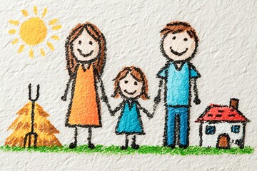 Summer vacation family trip. A picture diary illustration of a family trip to experience farming