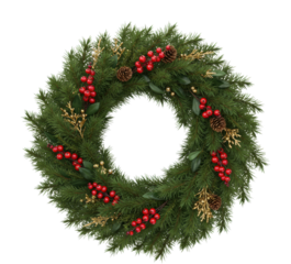 Festive christmas wreath decoration home interior holiday season seasonal decor ideas isolated on transparent background