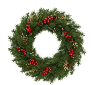 Festive christmas wreath decoration home interior holiday season seasonal decor ideas isolated on transparent background