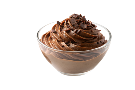 Rich Chocolate Mousse in a Glass Bowl, High-Key Product Shot
