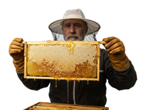 Honey harvesting process beekeeping farm outdoor environment sustainable agriculture isolated on transparent background
