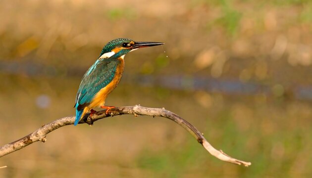 Kingfisher perched on a branch by a body of water. - Powered by Adobe
