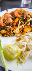 Pad Thai with fresh shrimp at a Thai restaurant