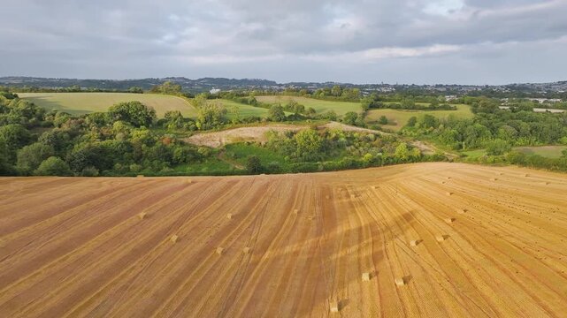 Colors of Fields and Farms over Torquay from a drone, Torbay, Devon, England, Europe	