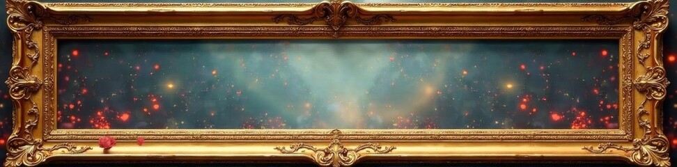 Intricate gilded baroque frame, wide molding, ornate details, aged, brown, luxury
