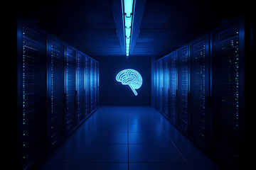 Glowing Brain in Server Room