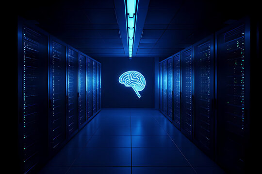 Glowing Brain in Server Room