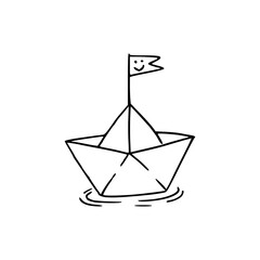 happy paper -boat on water vector drawing