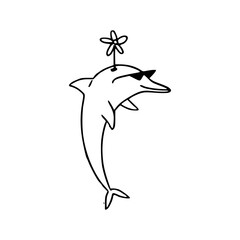 happy dolphin wearing sunglasses line art