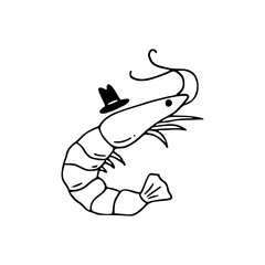 dapper shrimp wearing a hat drawing