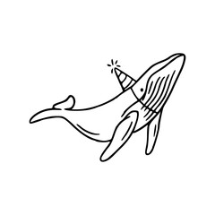Fototapeta premium party whale with cone hat drawing