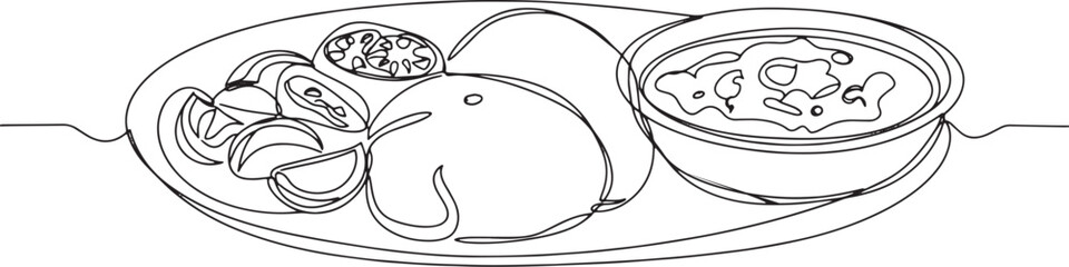 Continuous Line Drawing of Bangladeshi Bhorta Dish with tomato a