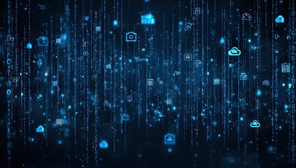Abstract digital data stream with icons