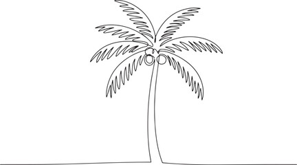 Fototapeta premium Minimalist coconut palm tree illustration in continuous line dra