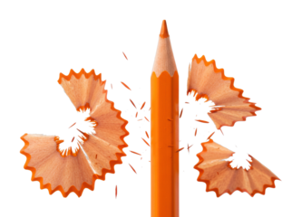 Shredding orange pencil studio setting digital creative concept isolated on transparent background