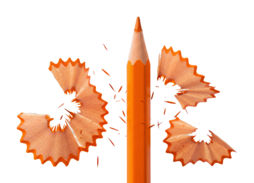 Shredding orange pencil studio setting digital creative concept isolated on transparent background