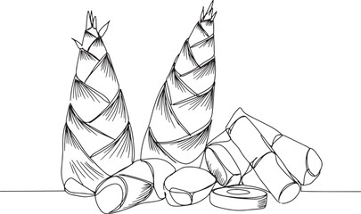 Bamboo Shoot Illustration: Minimalist Line Art Depicting Fresh V