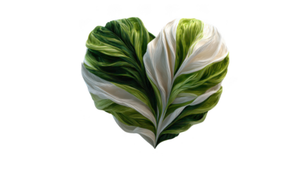 Green and white leafy plant with a heart shape