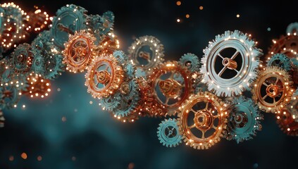 Gears swirl in dark space