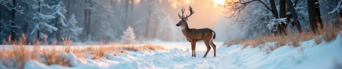 Roe deer in winter landscape, hunting blind visible, roe deer, outdoors, field