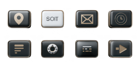 Set of icons with a black background and white text