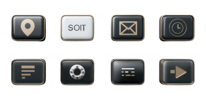 Set of icons with a black background and white text
