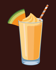 Healthy and Fresh Cantaloupe Drink in a Glass - Vector Illustration