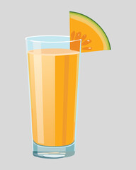 Refreshing Glass of Cantaloupe Juice with a Melon Slice - Vector Illustration