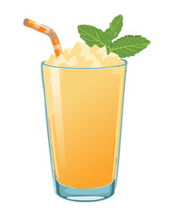 Refreshing Melon Smoothie with a Straw and Mint - Vector Illustration