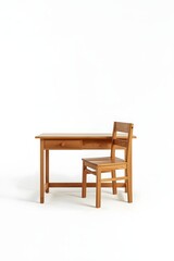 Fototapeta premium Wood school desk. School desk with chair isolated on white background