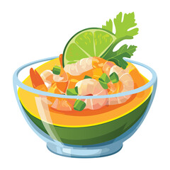 A fresh and colorful shrimp cocktail served in a half of a papaya fruit - Vector Illustration