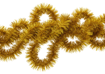 Festive golden tinsel decoration for holiday celebrations indoor setting high-quality isolated on transparent background