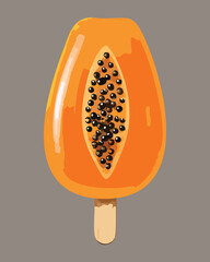  Ripe Papaya Fruit Halved Showing Black Seeds - Vector Illustration