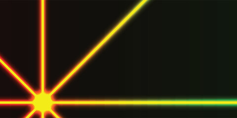 Abstract glowing lines radiate from a central point, creating a vibrant, multicolored light effect against a dark background.