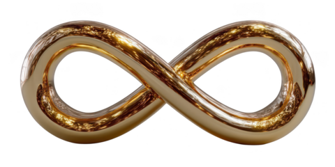 Gold colored infinity symbol is shown in a close up