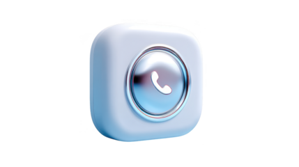 White and silver phone icon with a blue circle in the middle