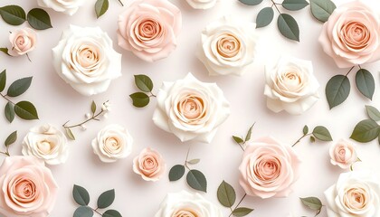Pastel Roses Flatlay Background. (2)