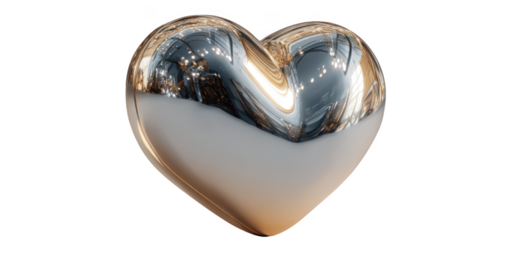 Silver heart is reflected in a mirror